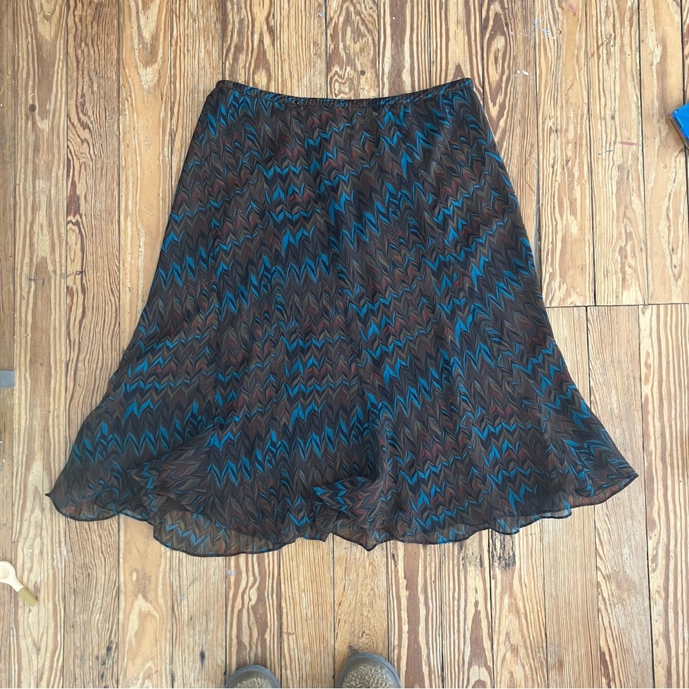 Vintage Jones of New York 100% Silk Feather Print Midi Skirt | Size 16